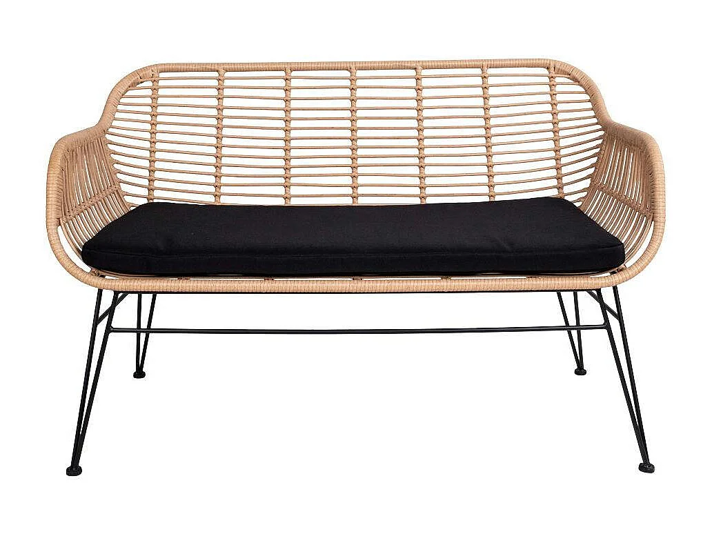 Canapé de jardin en résine tressée avec coussin d'assise noir IBIZA