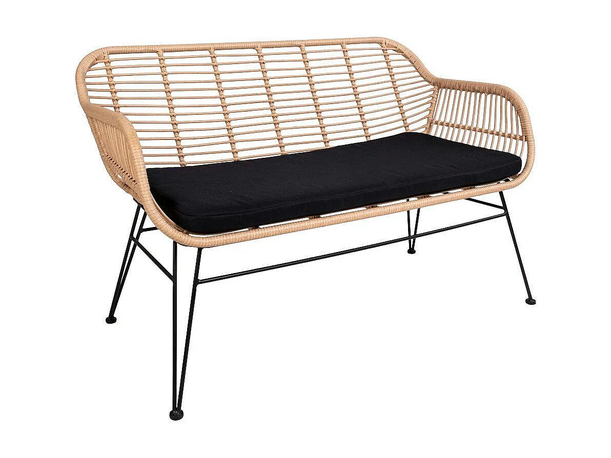 Canapé de jardin en résine tressée avec coussin d'assise noir IBIZA