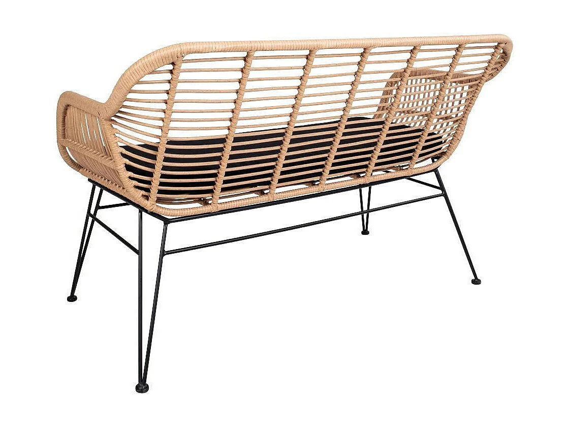 Canapé de jardin en résine tressée avec coussin d'assise noir IBIZA