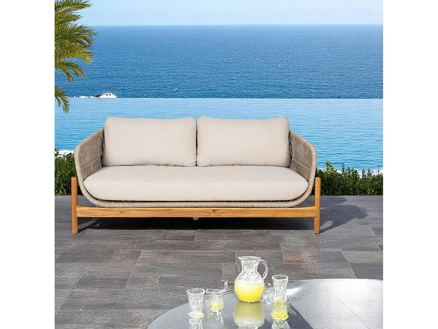 Canapé de jardin en bois d'acacia et corde IBIZA