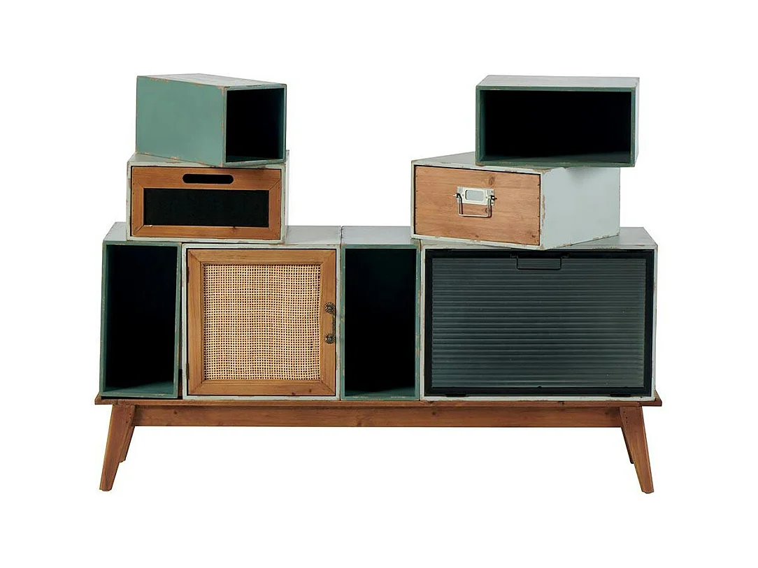 Commode bleue/verte 2 tiroirs 2 portes 4 niches LAMPHUN