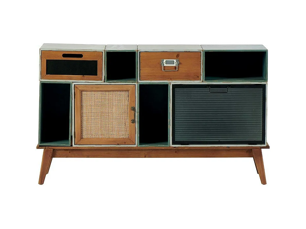 Commode bleue/verte 2 tiroirs 2 portes 4 niches LAMPHUN