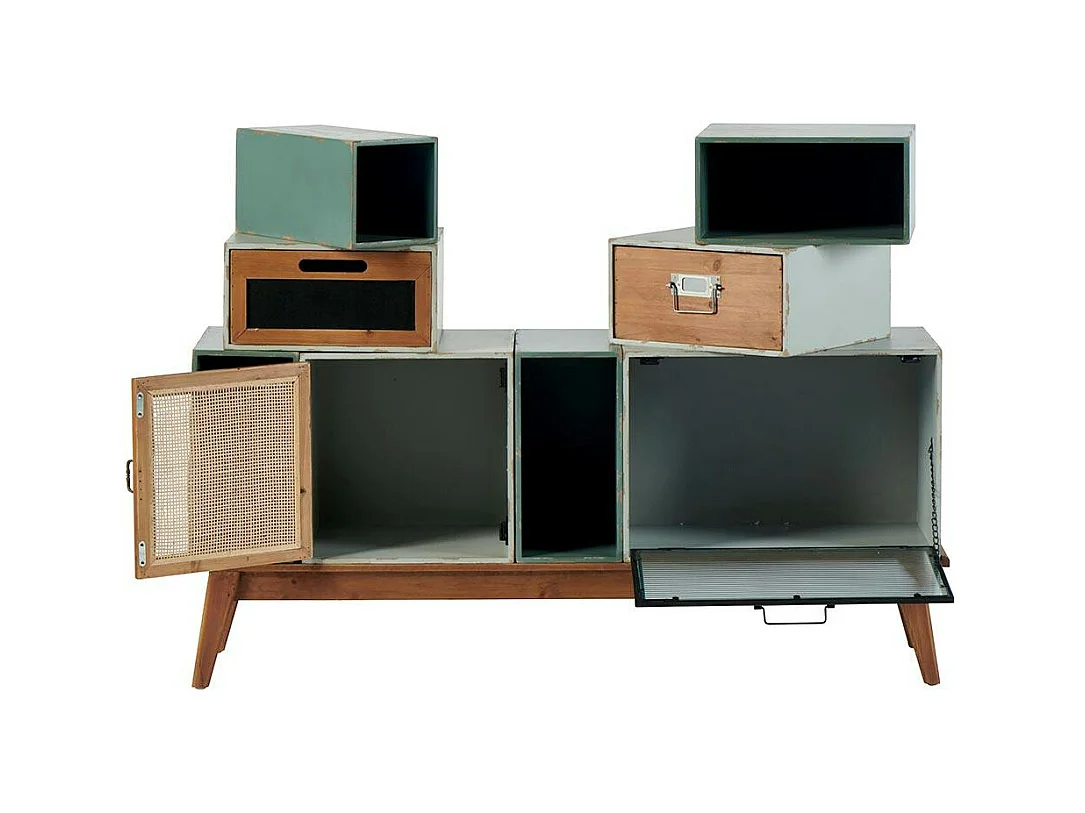 Commode bleue/verte 2 tiroirs 2 portes 4 niches LAMPHUN