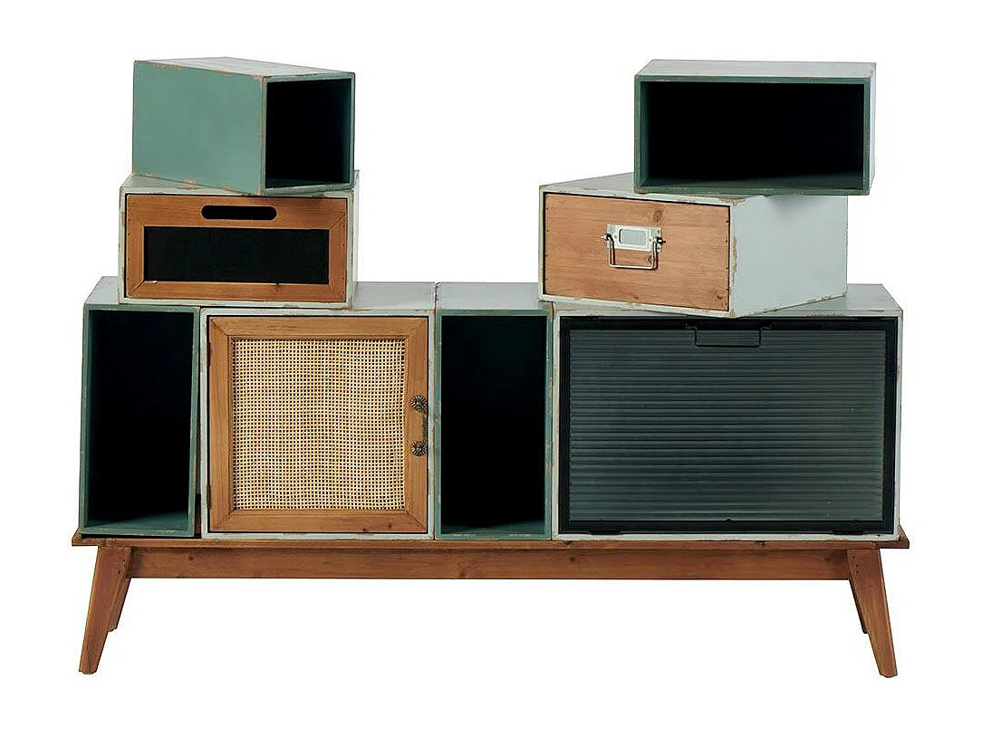 Commode bleue/verte 2 tiroirs 2 portes 4 niches LAMPHUN