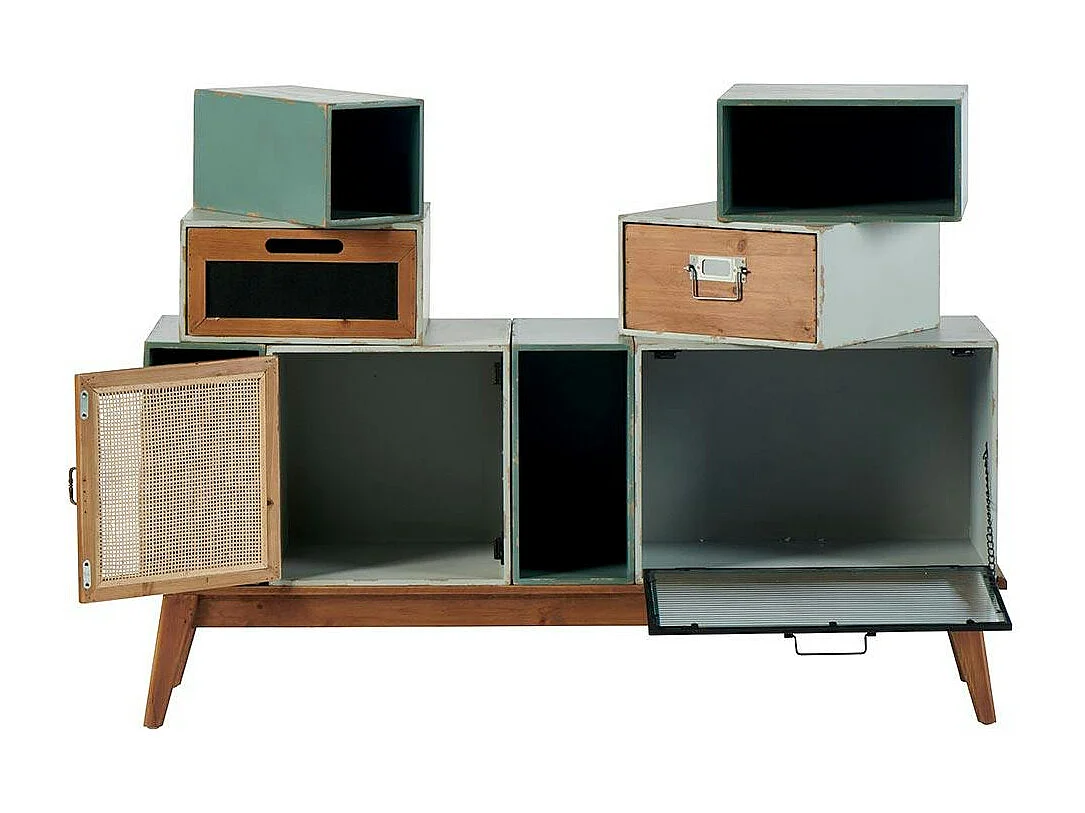 Commode bleue/verte 2 tiroirs 2 portes 4 niches LAMPHUN