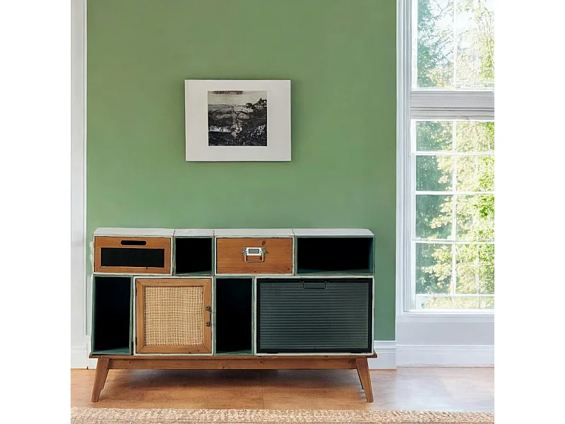 Commode bleue/verte 2 tiroirs 2 portes 4 niches LAMPHUN