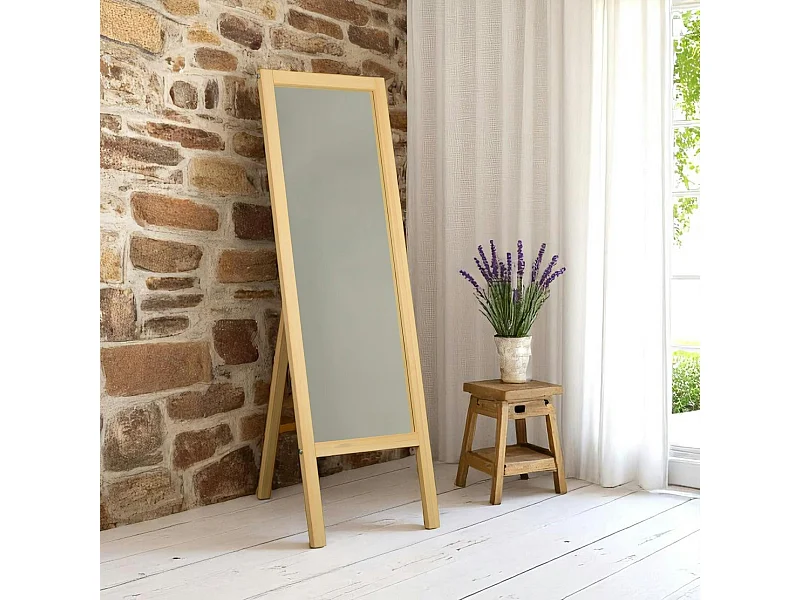 Miroir vertical sur pied - bois clair, 2 crochets HILO