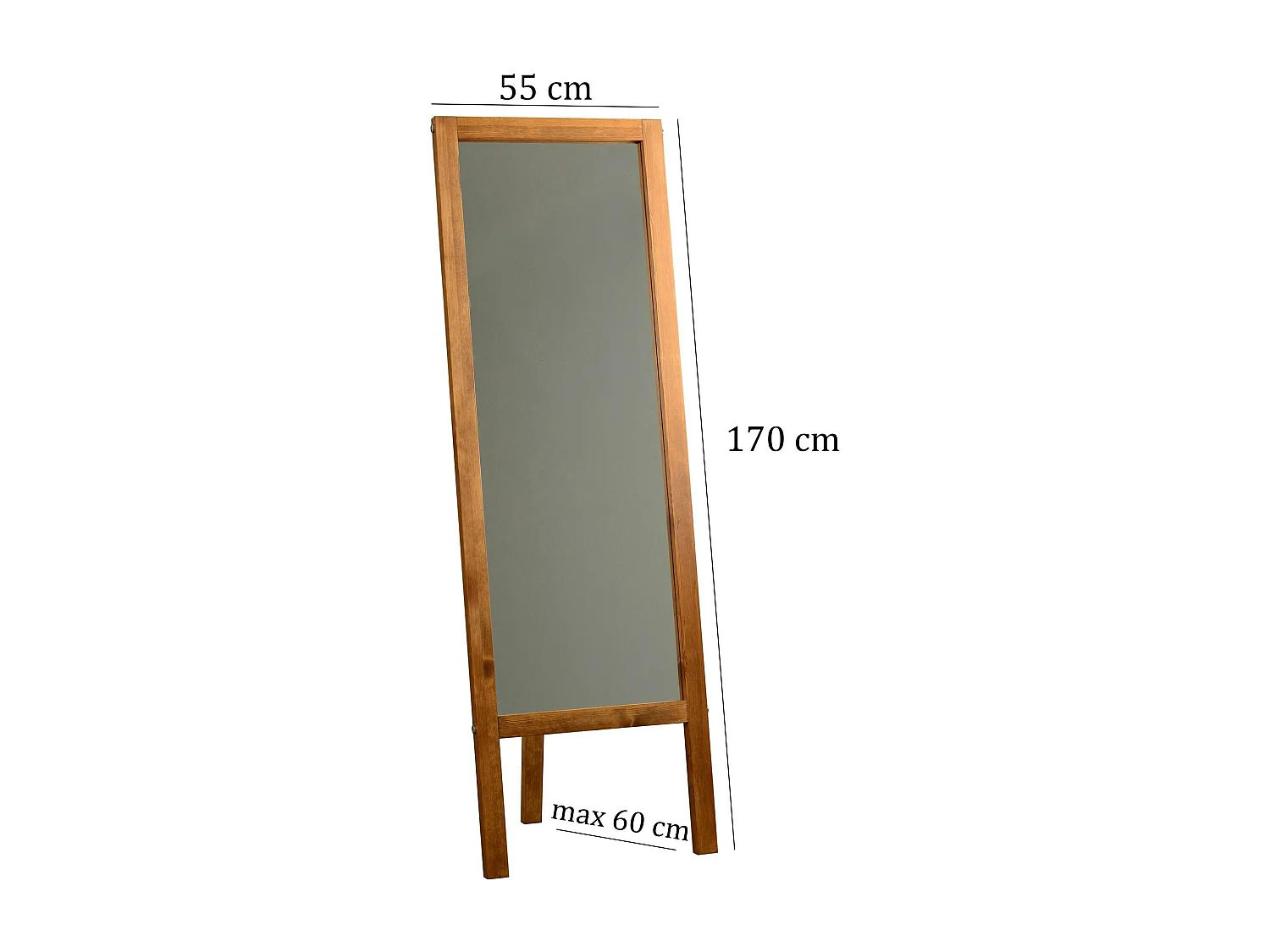 Miroir vertical sur pied - bois marron, 2 crochets HILO