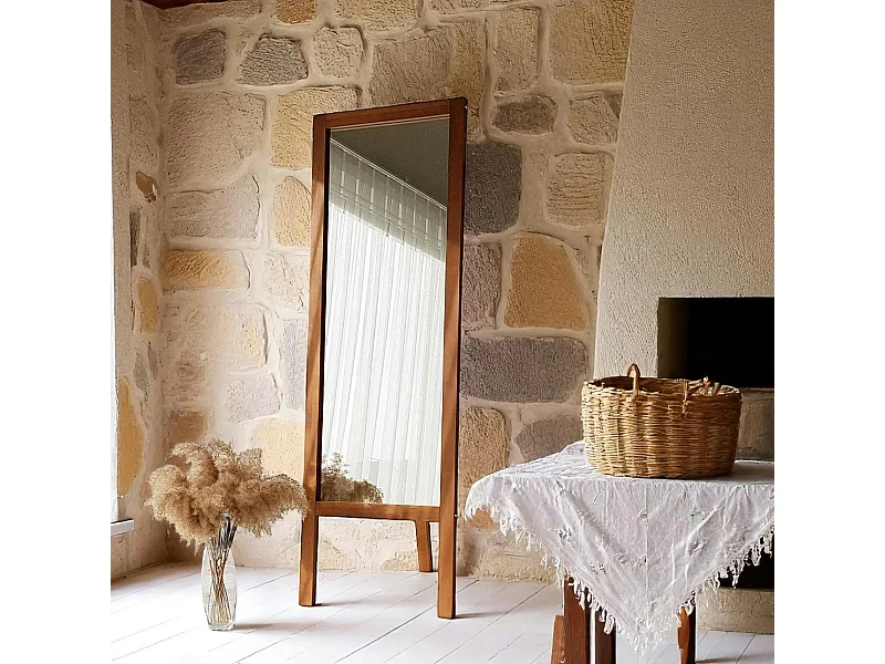 Miroir vertical sur pied - bois marron, 2 crochets HILO