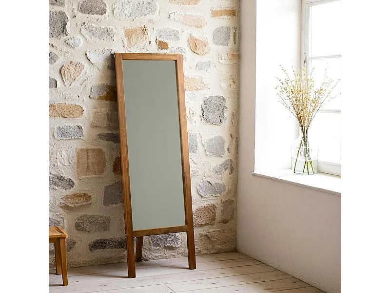 Miroir vertical sur pied - bois brun, 2 crochets HILO