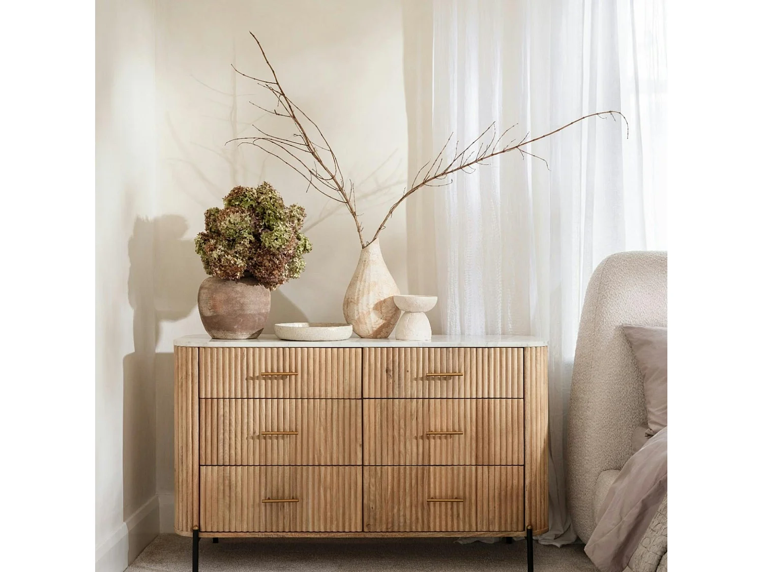 Commode en bois de manguier et marbre 6 tiroirs MASSA