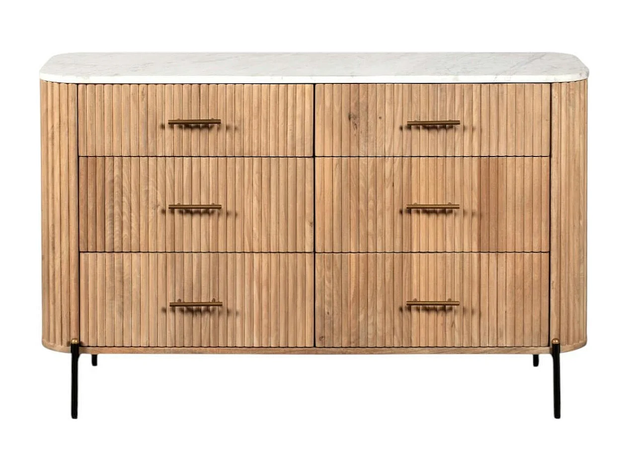 Commode en bois de manguier et marbre 6 tiroirs MASSA