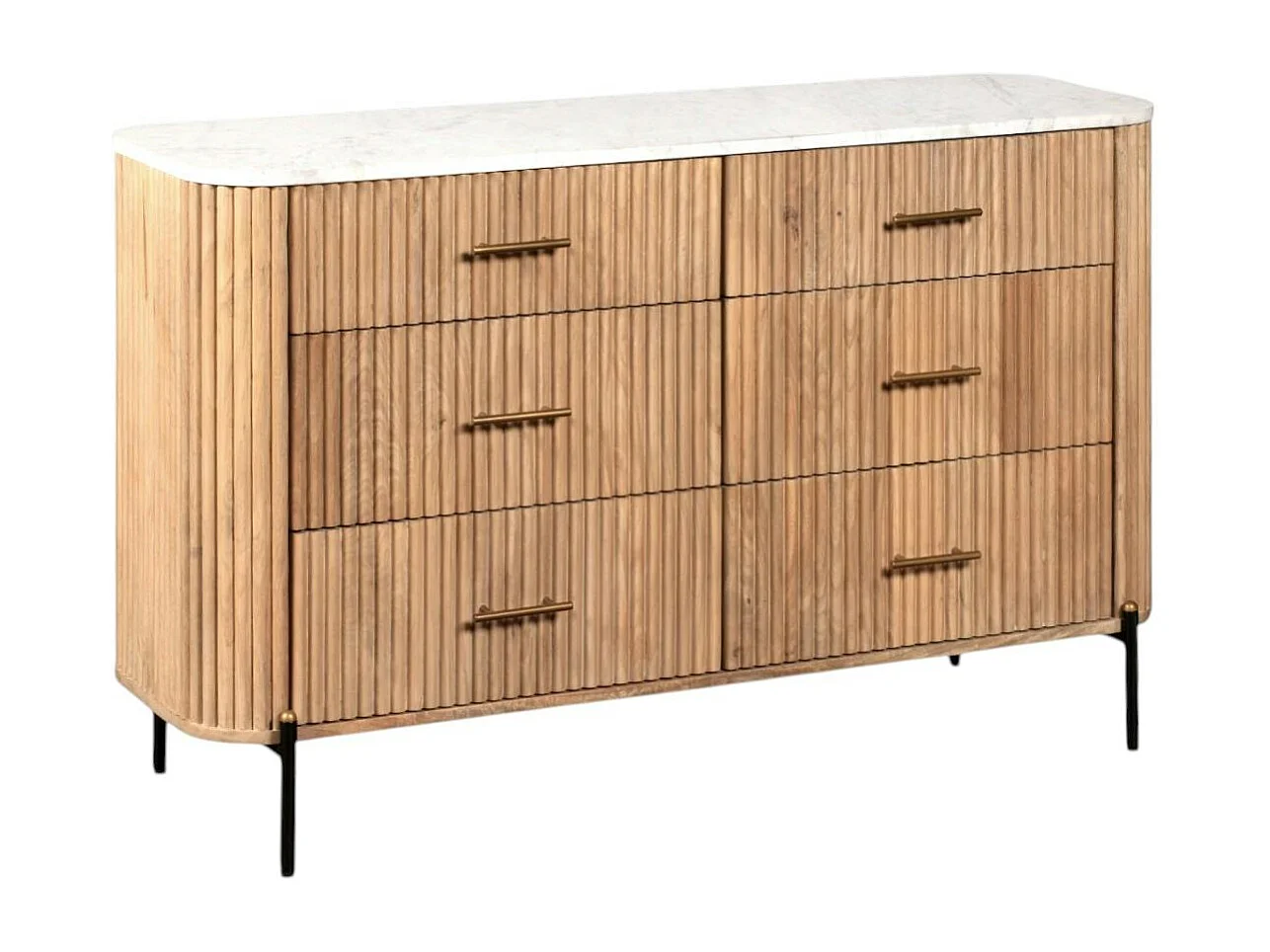 Commode en bois de manguier et marbre 6 tiroirs MASSA