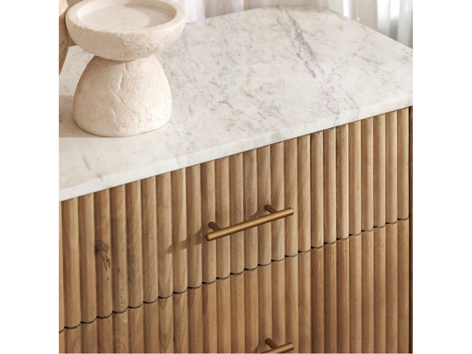 Commode en bois de manguier et marbre 6 tiroirs MASSA