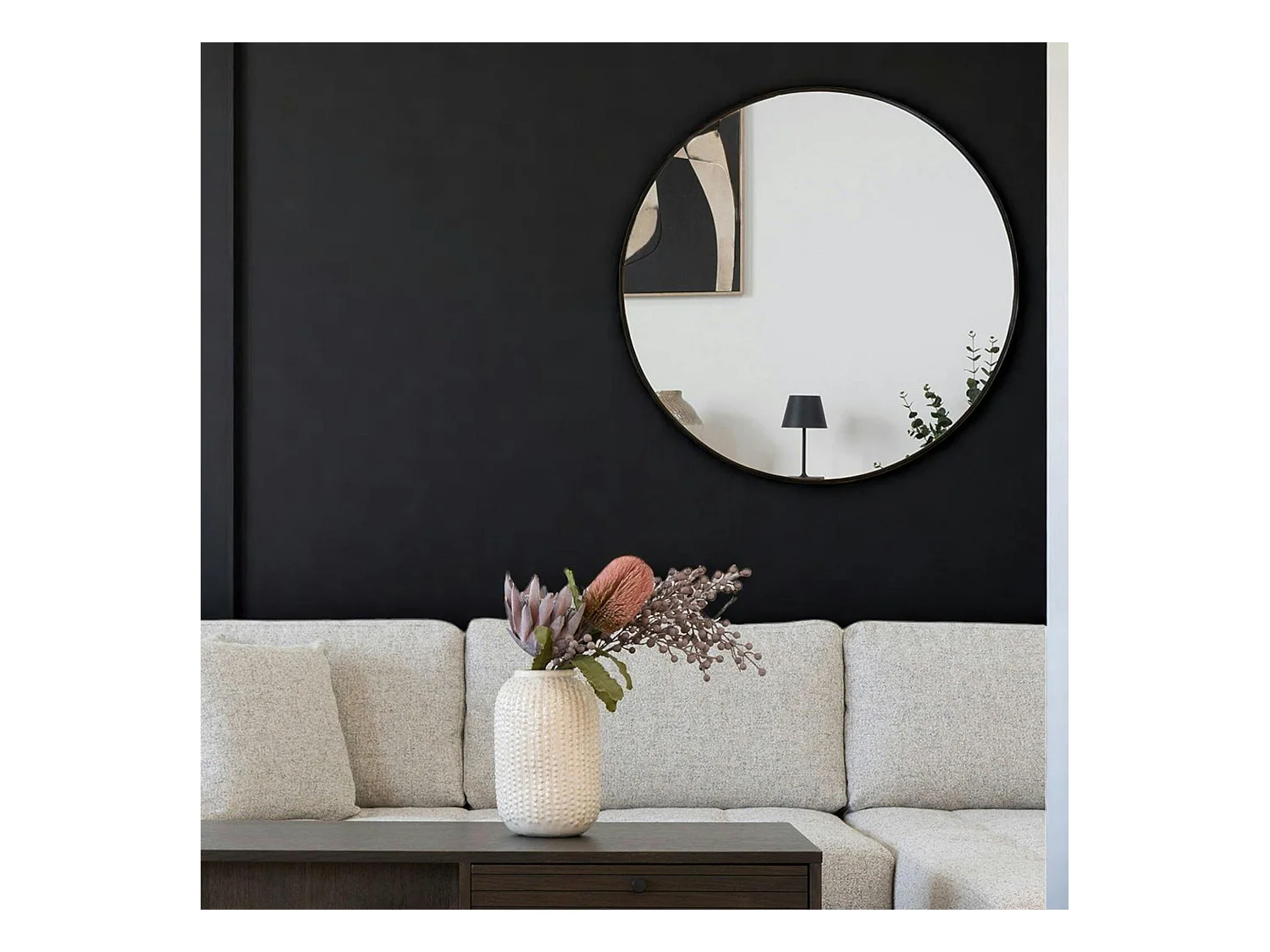 Miroir rond avec cadre en aluminium noir ø80 cm SEOUL