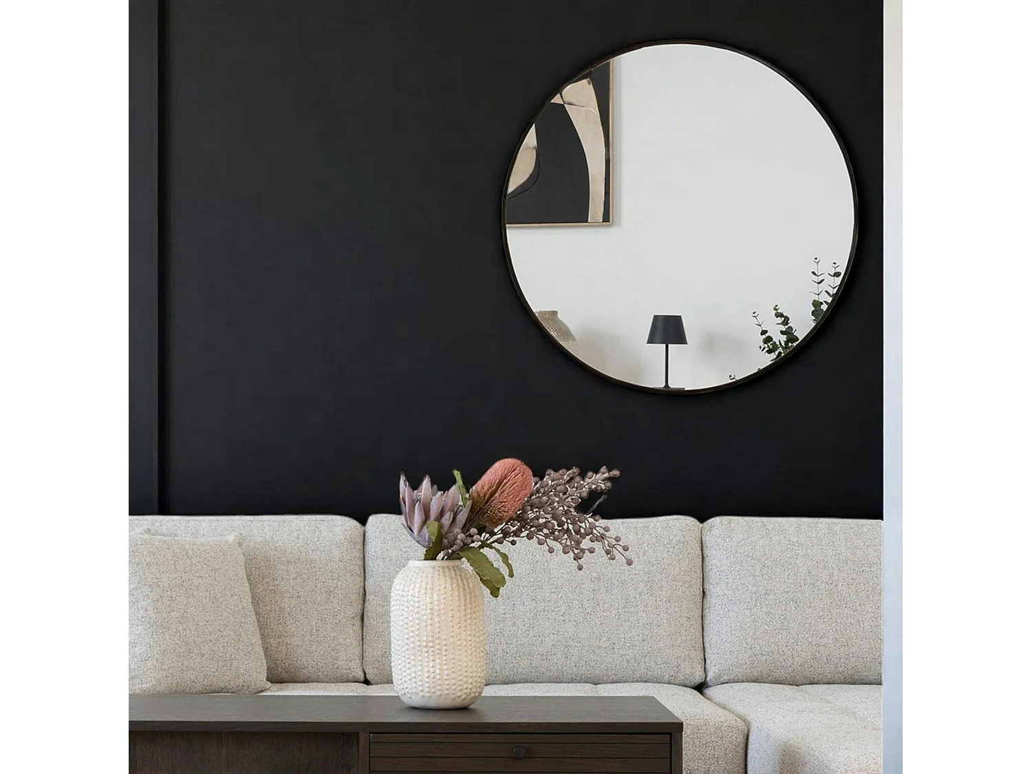 Miroir rond avec cadre en aluminium noir ø80 cm SEOUL