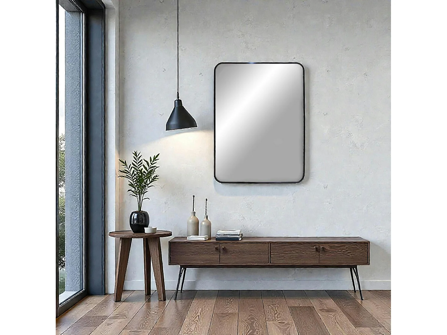 Miroir rectangulaire moderne avec cadre noir 50x70 cm SEOUL