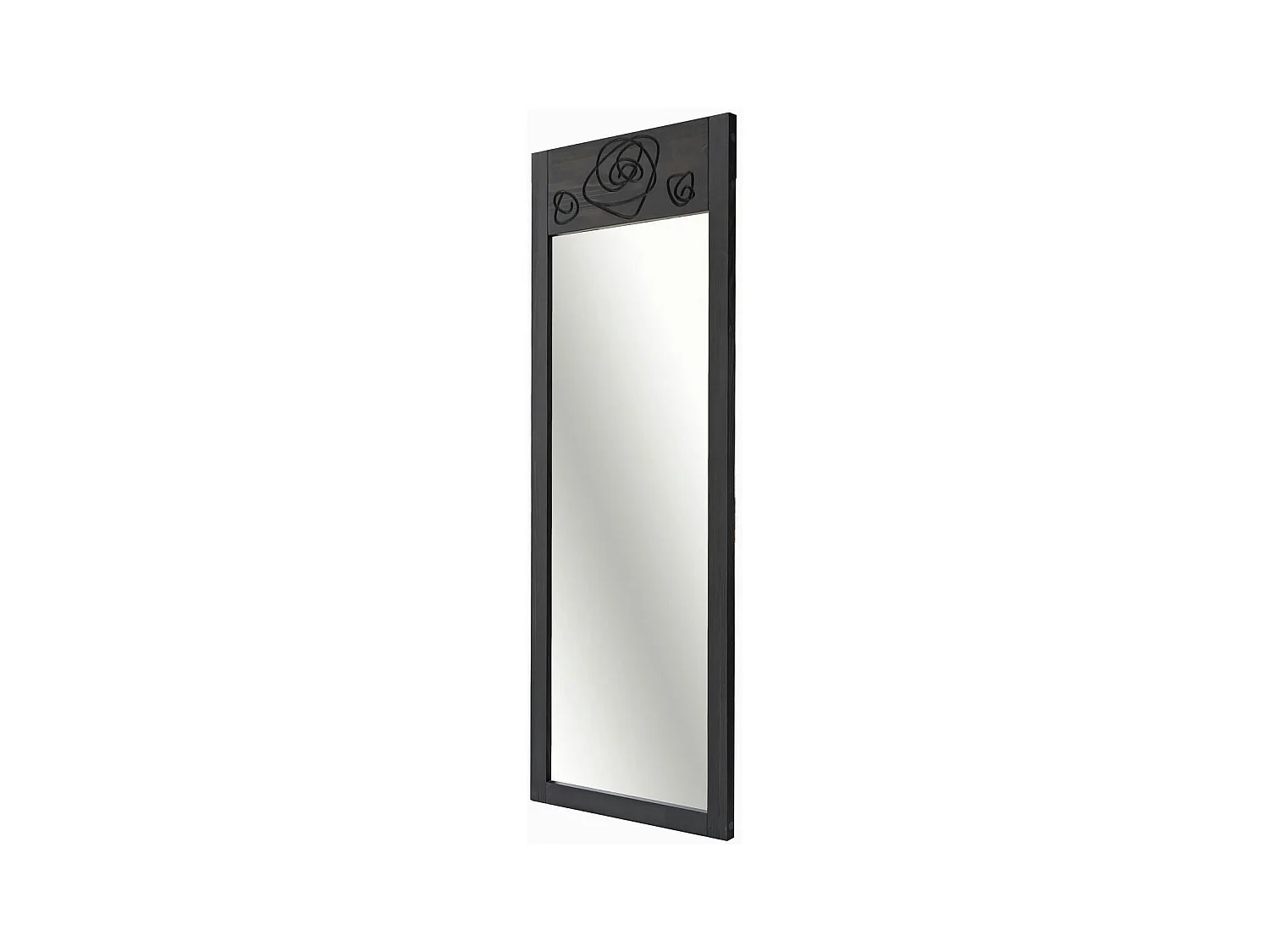 Miroir vertical en bois gris foncé - motif rose HILO