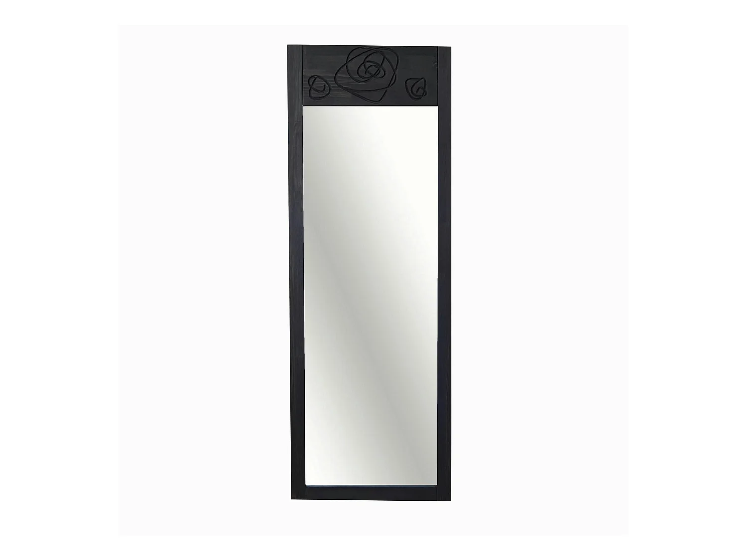 Miroir vertical en bois gris foncé - motif rose HILO