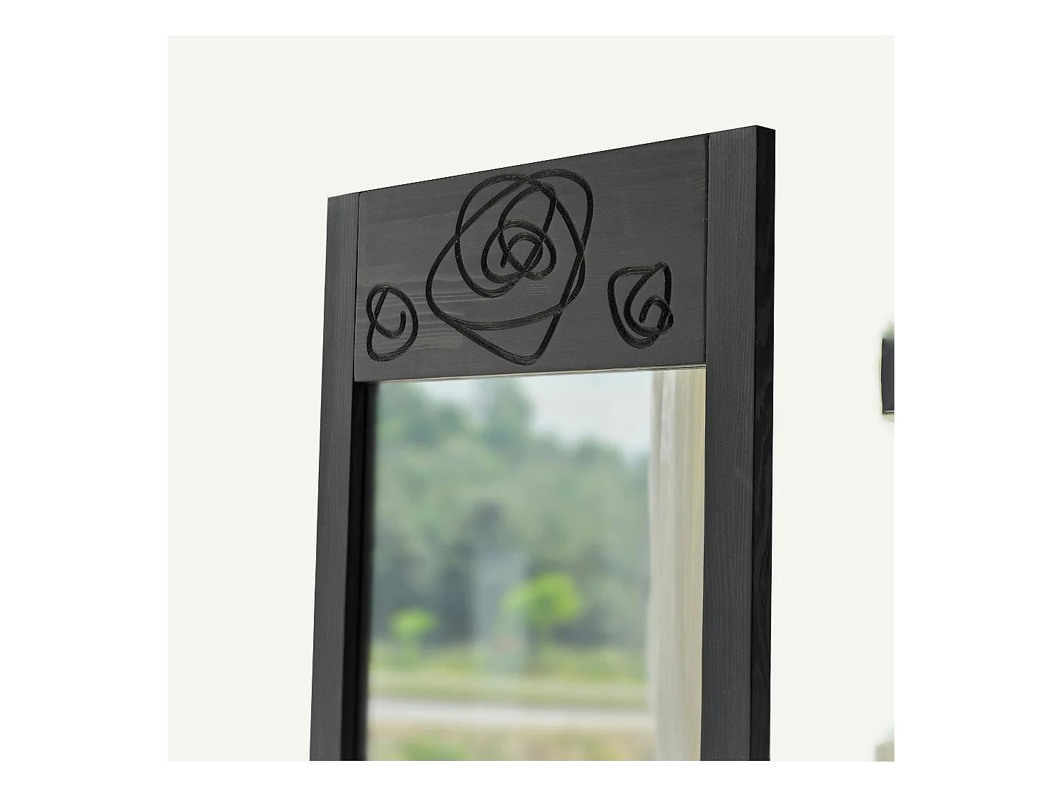 Miroir vertical en bois gris foncé - motif rose HILO