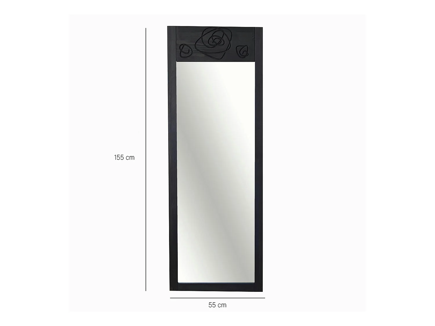 Miroir vertical en bois gris foncé - motif rose HILO
