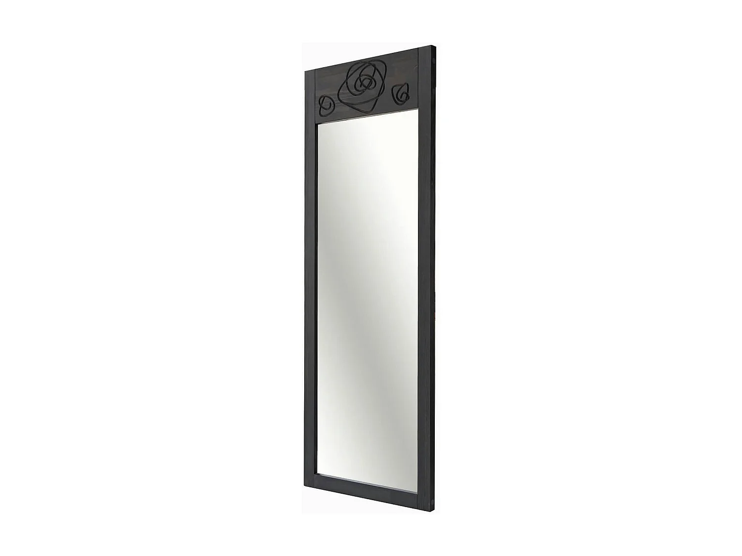 Miroir vertical en bois gris foncé - motif rose HILO