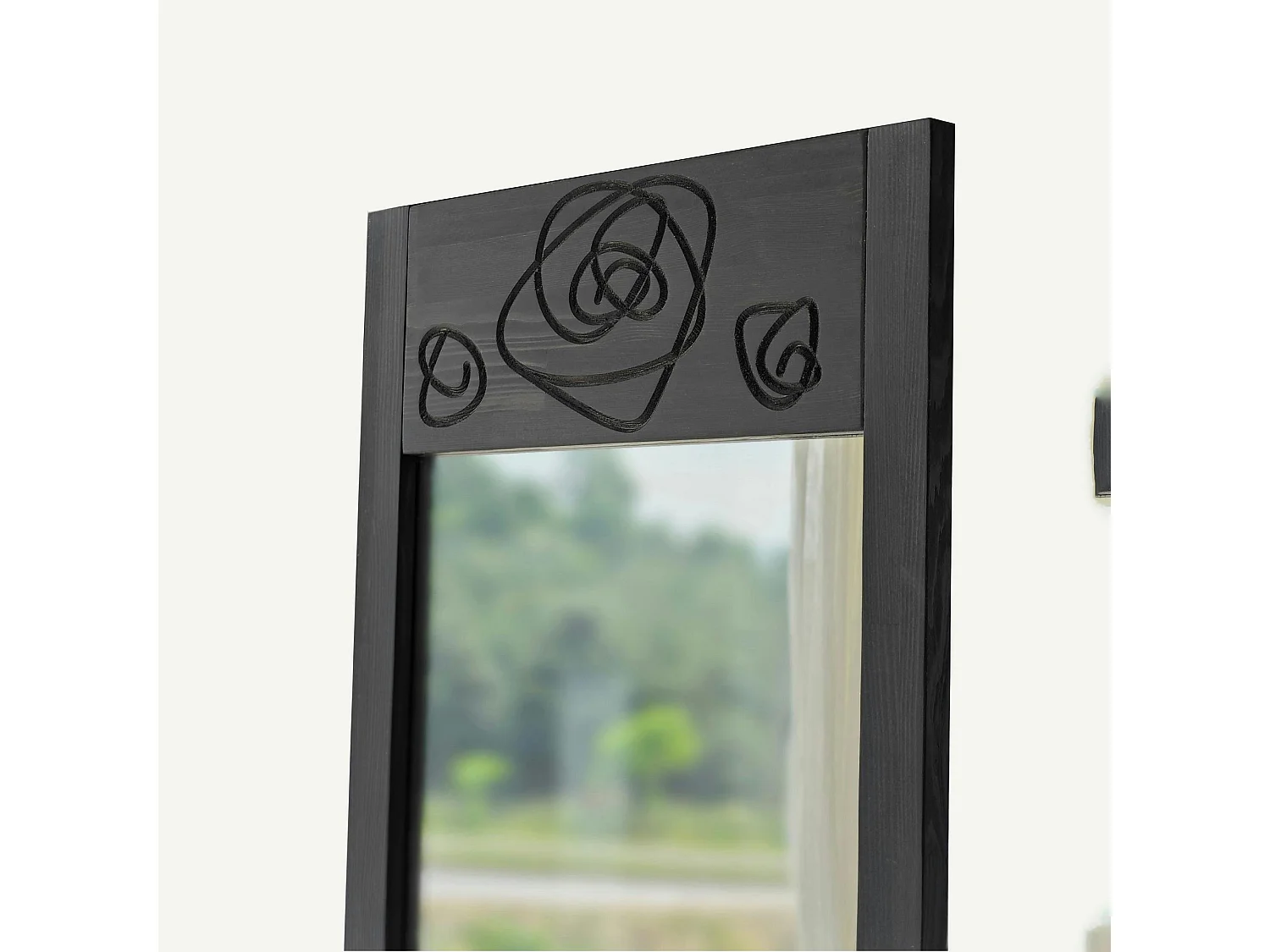 Miroir vertical en bois gris foncé - motif rose HILO