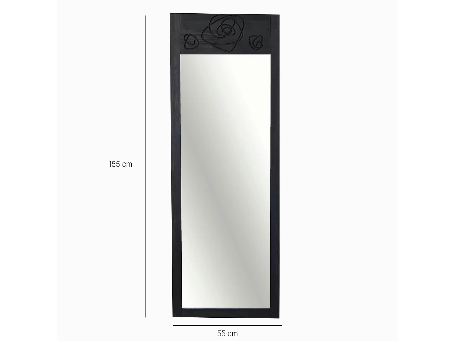 Miroir vertical en bois gris foncé - motif rose HILO