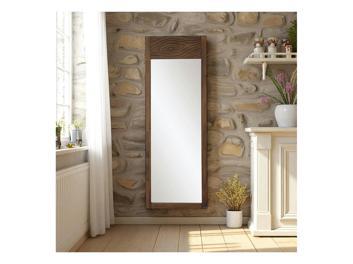 Miroir vertical en bois foncé - motif tronc d'arbre HILO