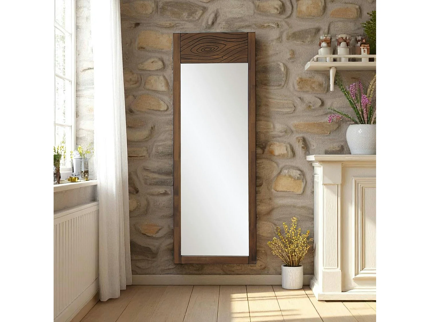 Miroir vertical en bois foncé - motif tronc d'arbre HILO