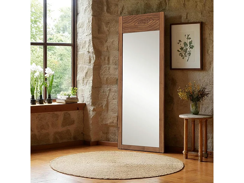 Miroir vertical en bois brun - motif tronc d'arbre HILO