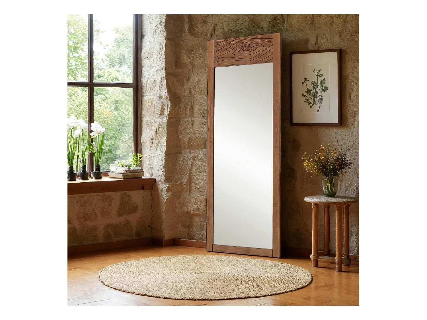 Miroir vertical en bois brun - motif tronc d'arbre HILO