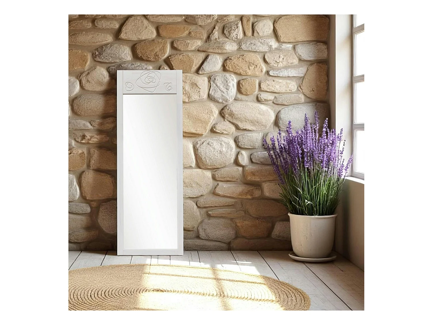 Miroir vertical blanc - motif rose HILO