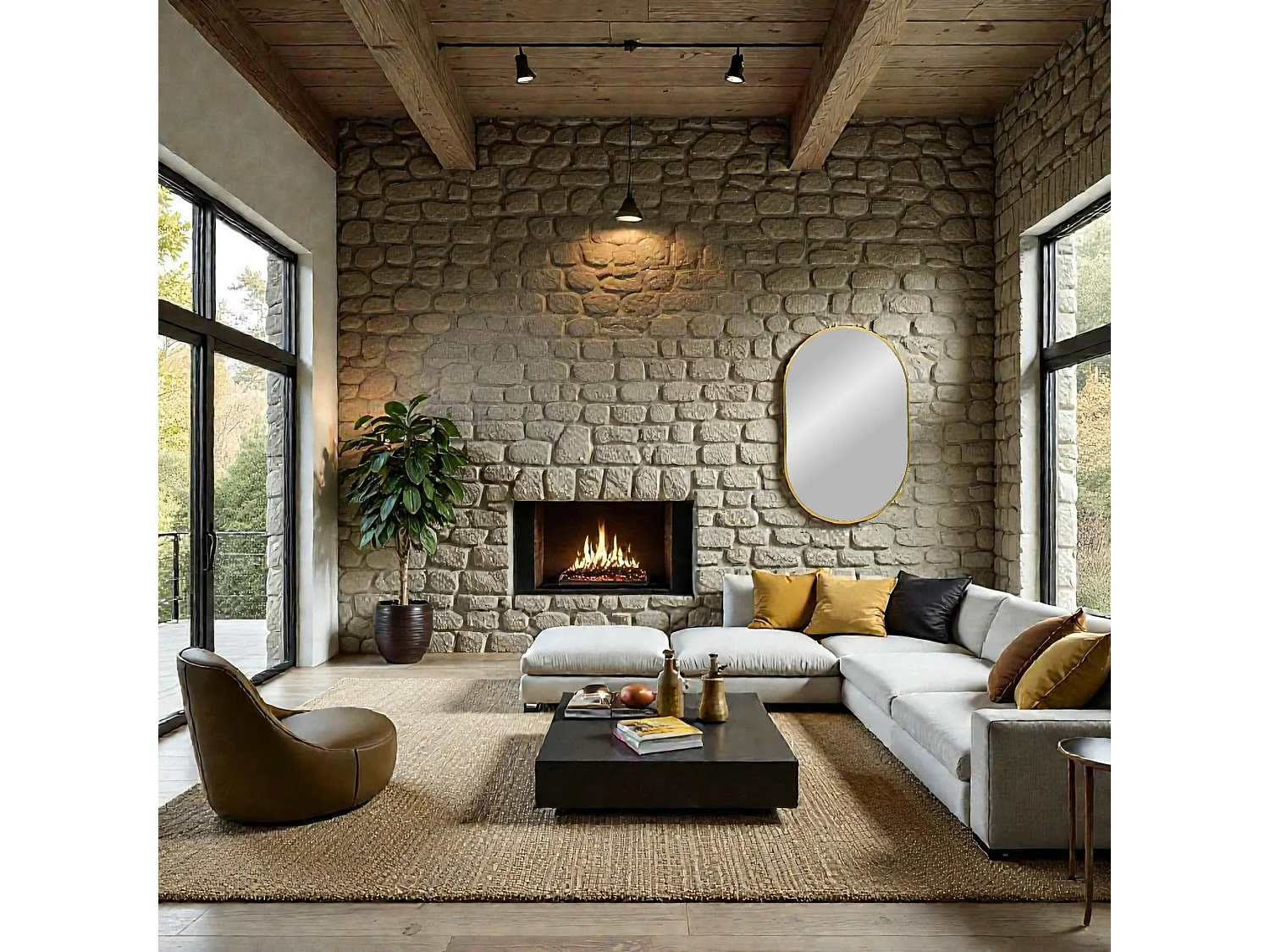 Miroir ovale avec cadre doré 50x80 cm SEOUL