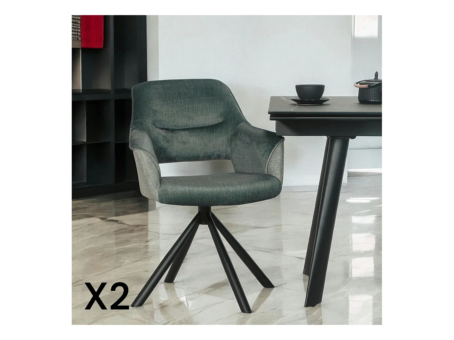 Fauteuil pivotant bi-matière, couleur lagon (lot de 2) IENA