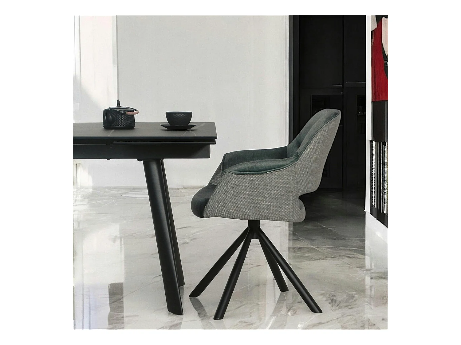 Fauteuil pivotant bi-matière, couleur lagon (lot de 2) IENA