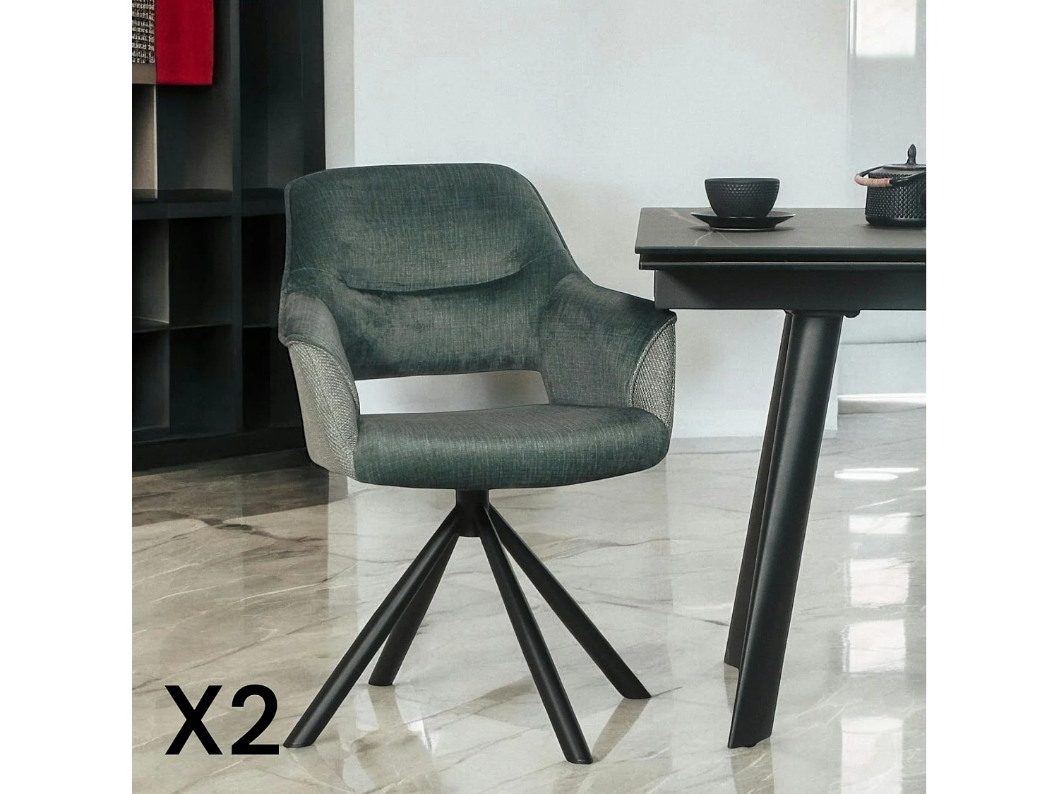 Fauteuil pivotant bi-matière, couleur lagon (lot de 2) IENA