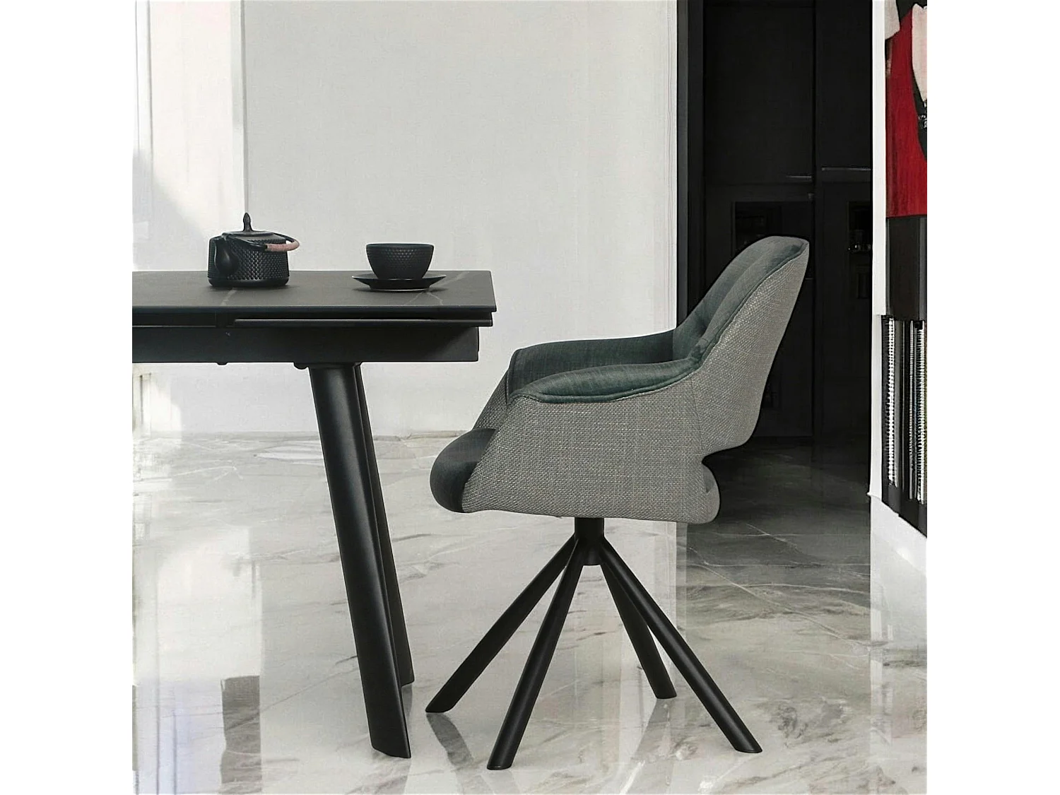 Fauteuil pivotant bi-matière, couleur lagon (lot de 2) IENA