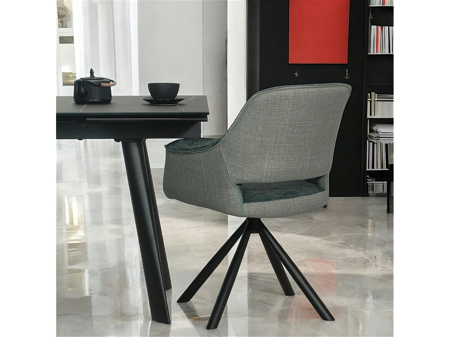 Fauteuil pivotant bi-matière, couleur lagon (lot de 2) IENA