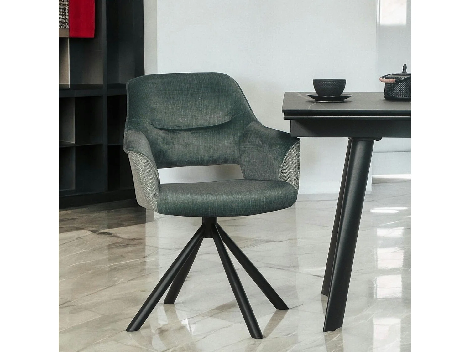 Fauteuil pivotant bi-matière, couleur lagon (lot de 2) IENA