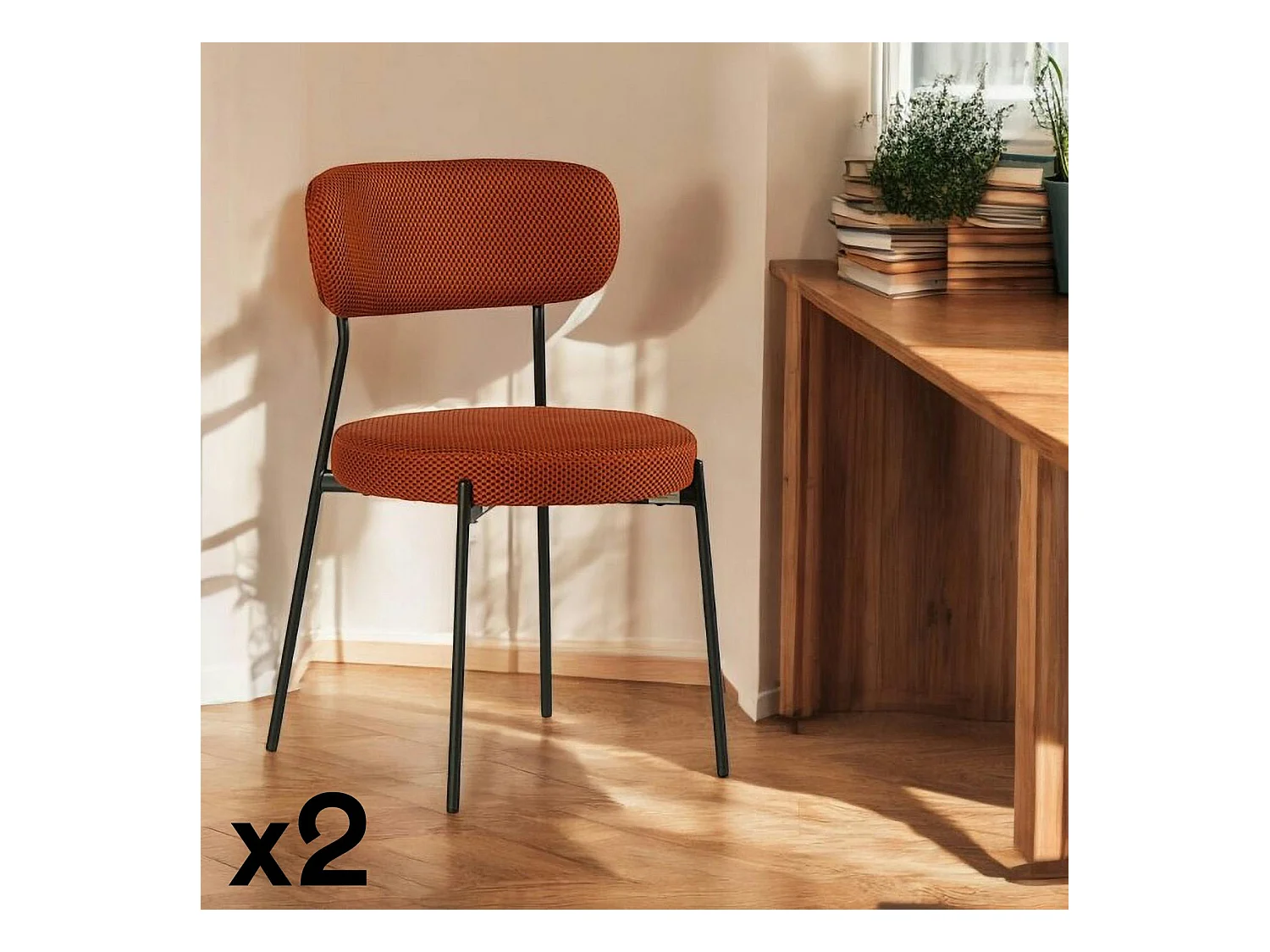 Chaise en tissu résille matelassée terracotta (lot de 2) IENA