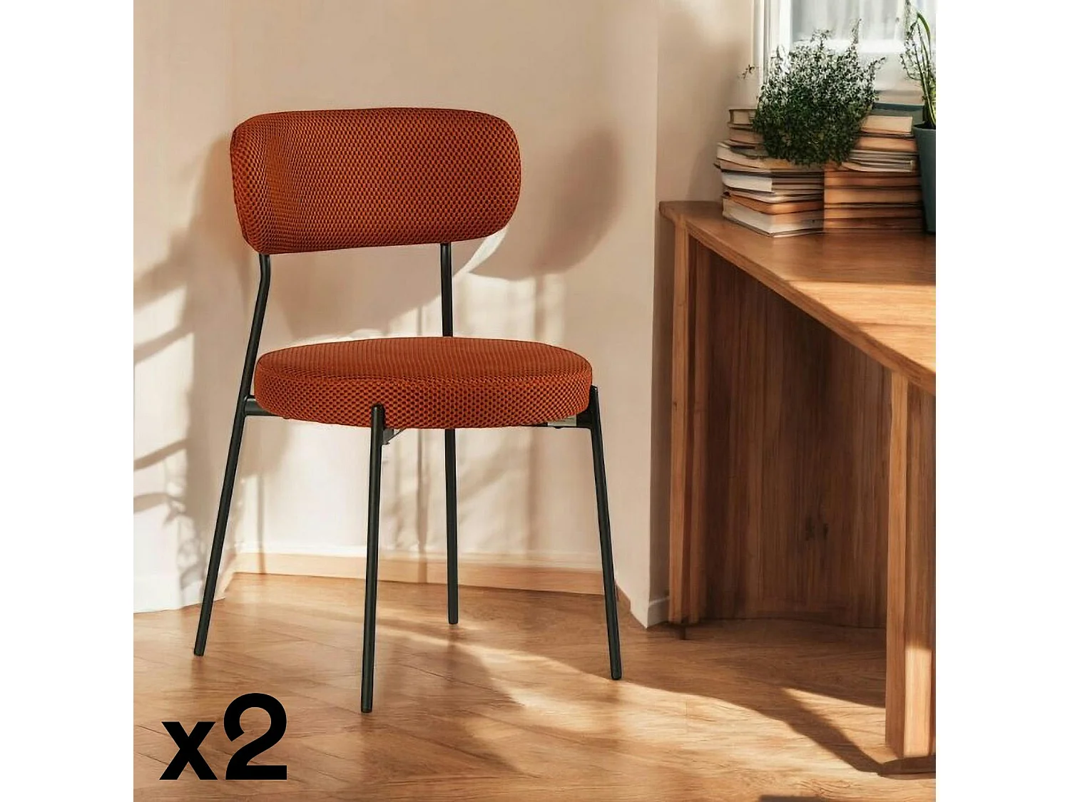 Chaise en tissu résille matelassée terracotta (lot de 2) IENA