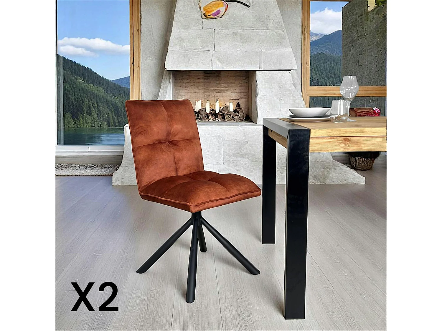 Chaise rotative tissu rouille (lot de 2) IENA