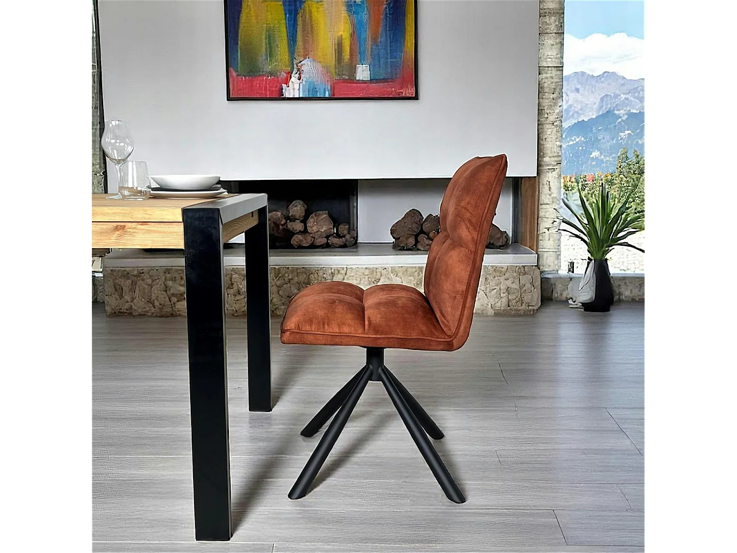 Chaise rotative tissu rouille (lot de 2) IENA