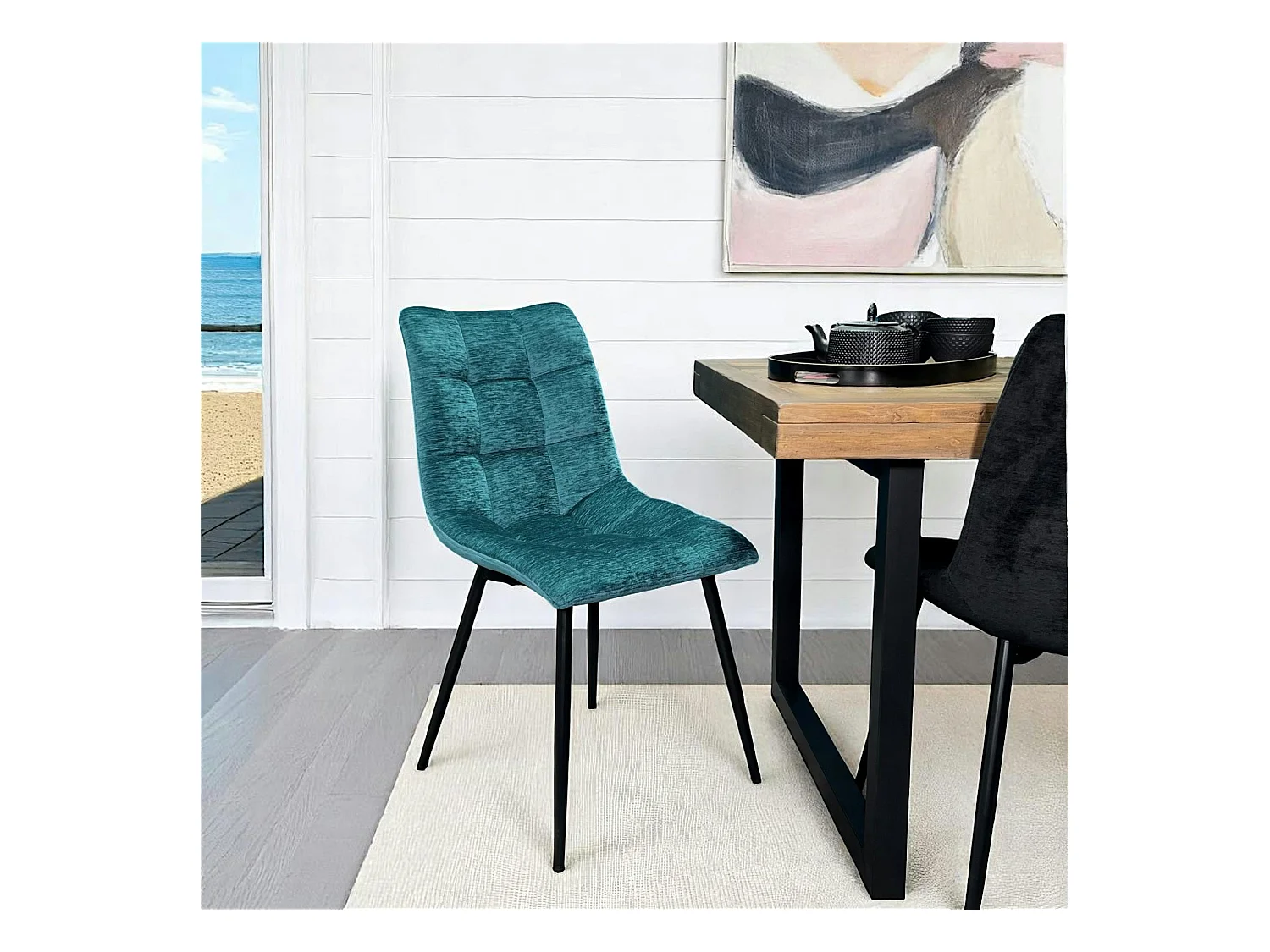 Chaise en velours lagon motif damier (lot de 2) PALERME