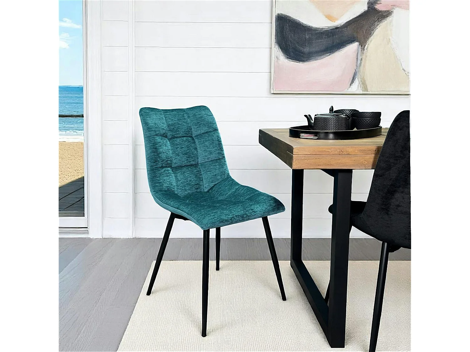 Chaise en velours lagon motif damier (lot de 2) PALERME