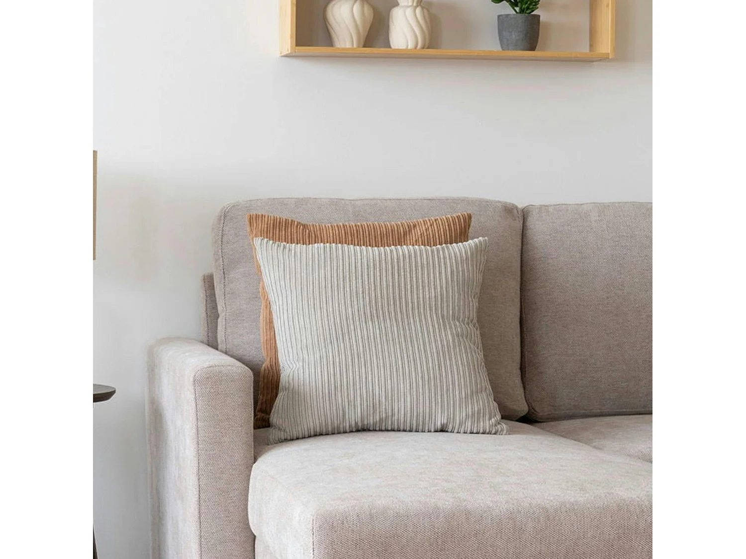 Coussin de canapé beige, motif linéaire BRUGES