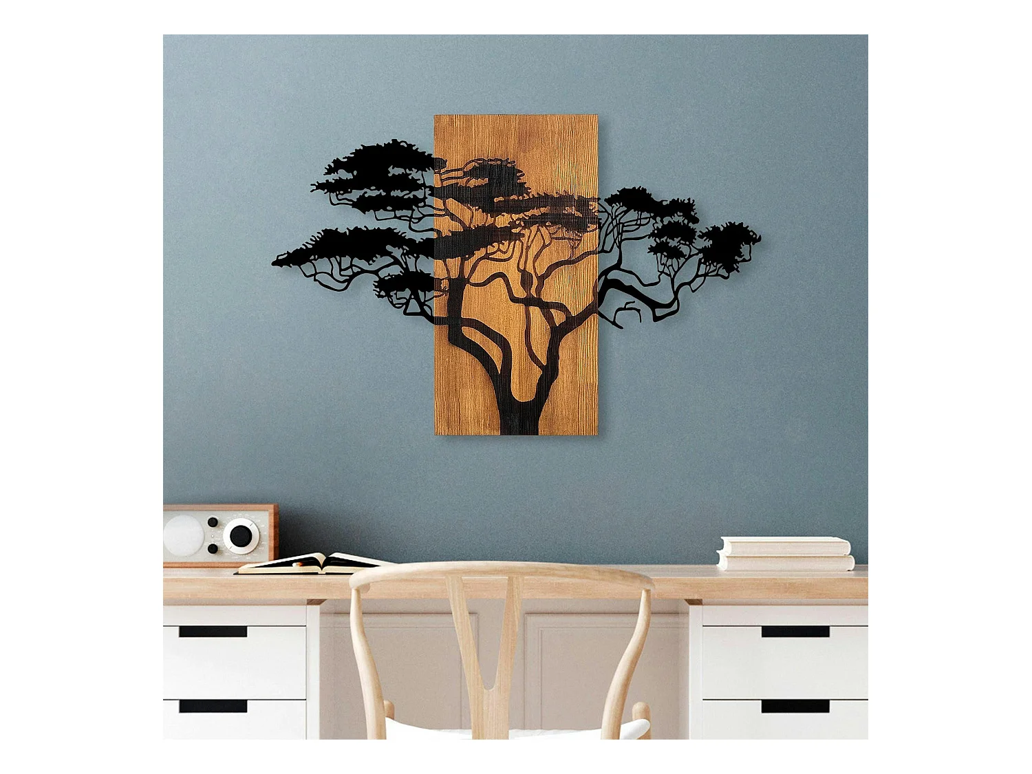 Décoration murale métal et bois – Acacia