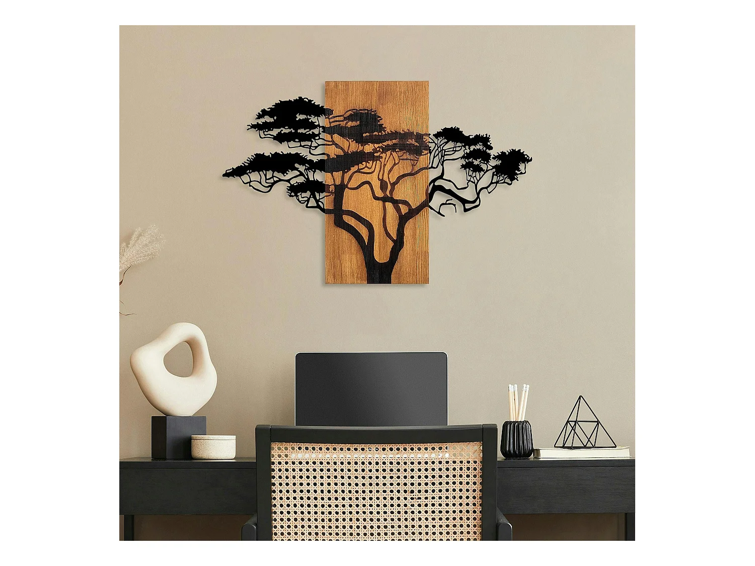 Décoration murale métal et bois – Acacia