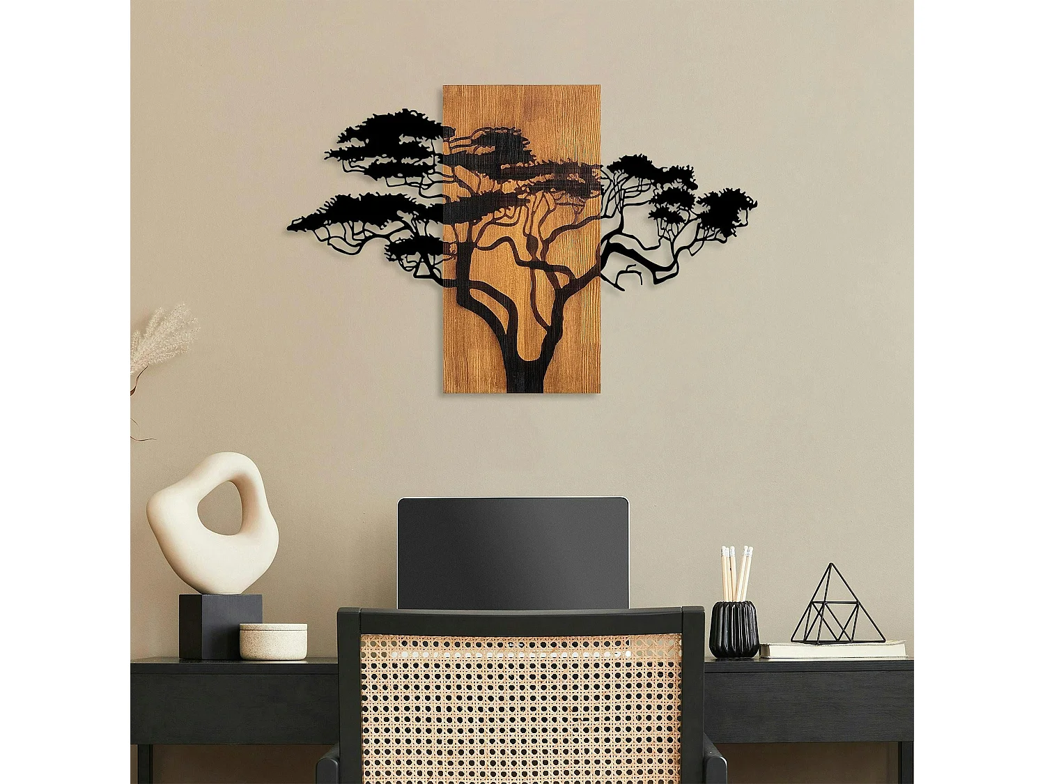 Décoration murale métal et bois – Acacia